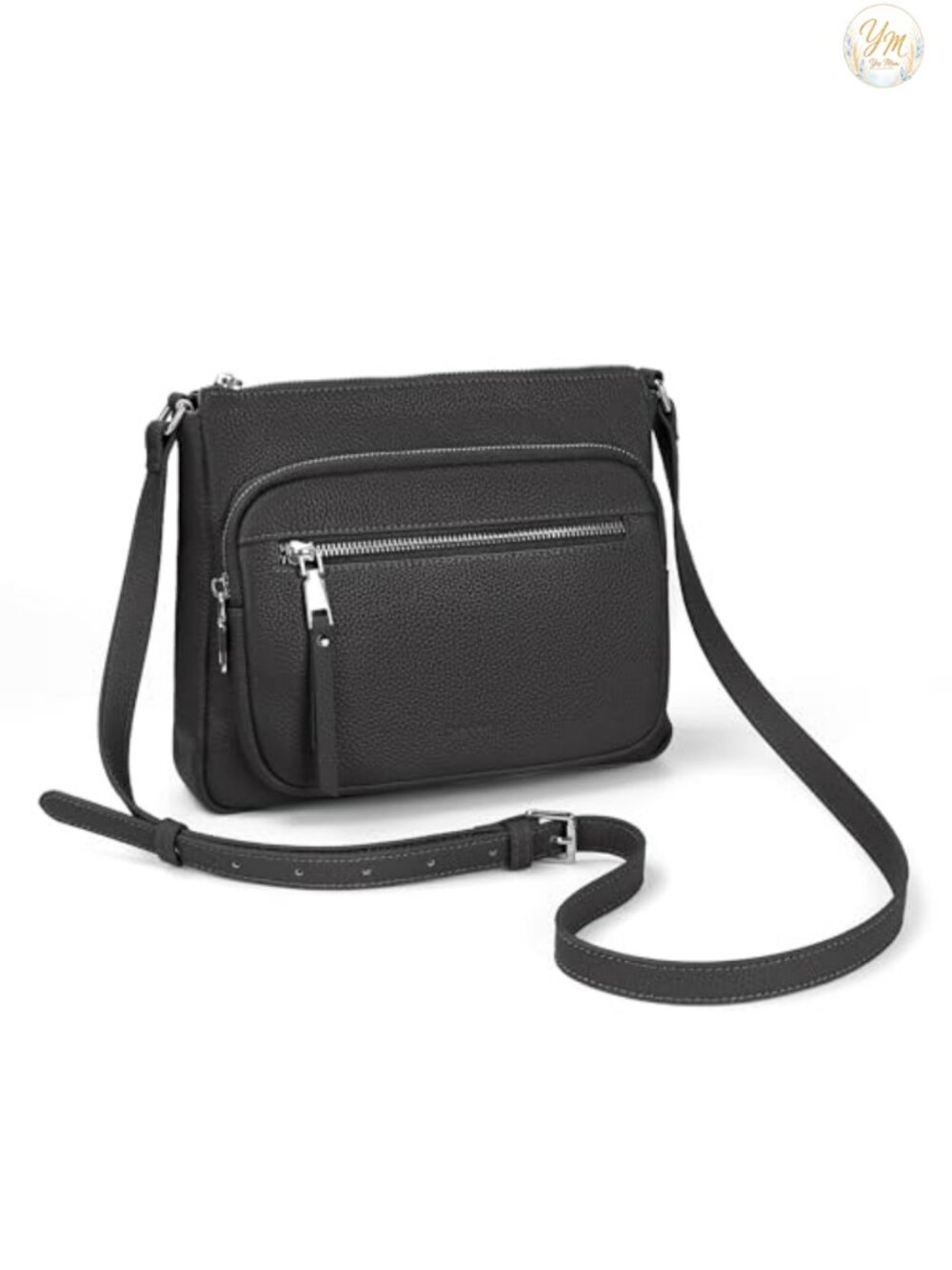 Genuine Leather Crossbody Bag with RFID Blocking Wallet and Adjustable Strap